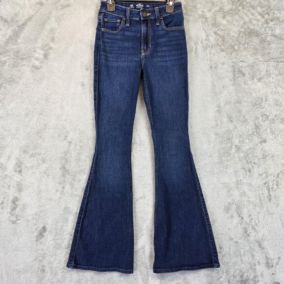 Hollister Jeans Womens 000S 23S Blue High-Rise Flare Soft Stretch Denim Pants - Picture 1 of 11